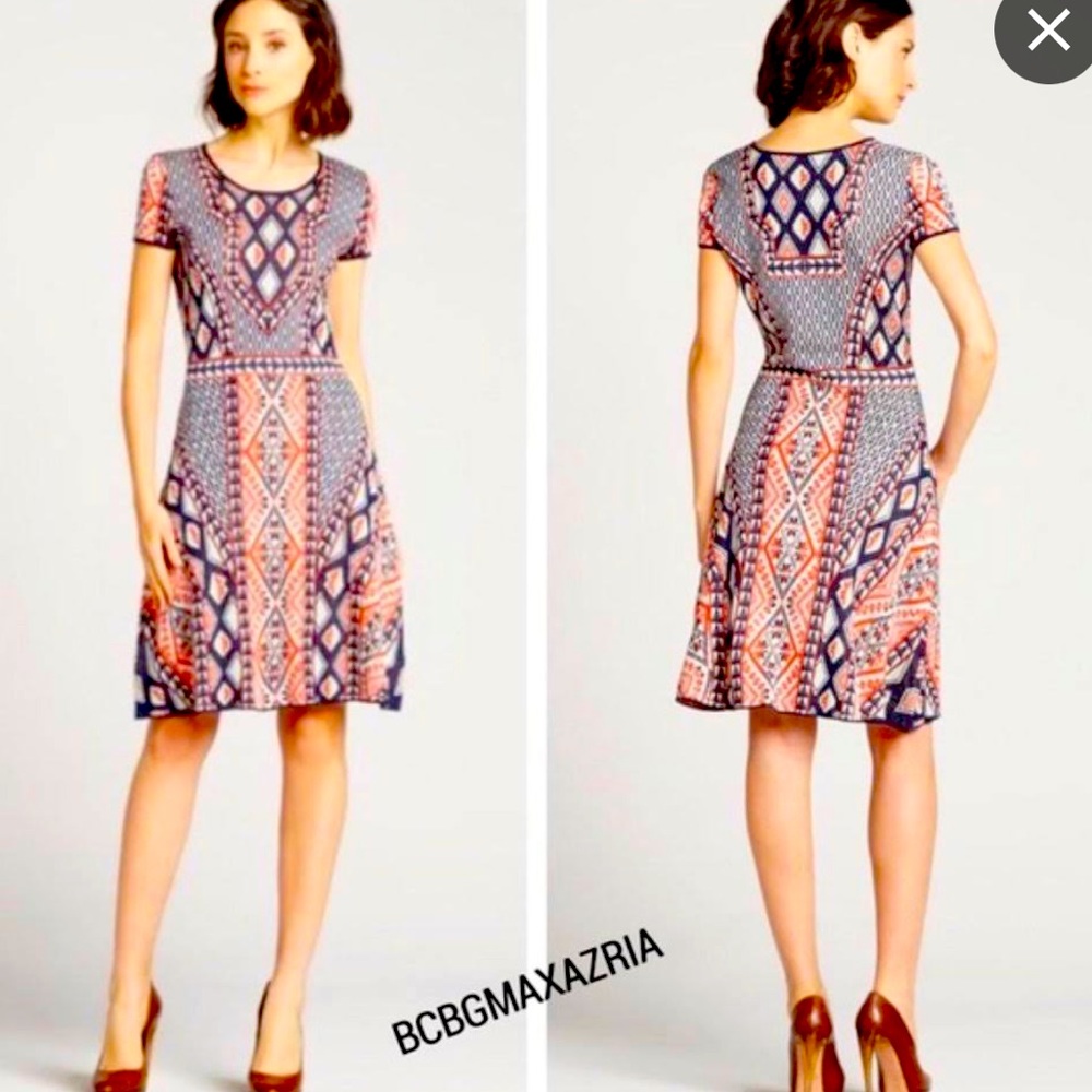 🔥 BCBG WOVEN SILK & COTTON TRIBAL BOHO STRETCH DRESS SIZE S Retail. $119